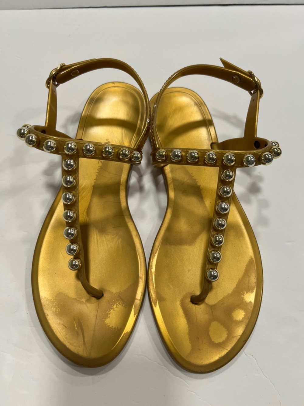 Stuart Weitzman Goldie jelly  Studded T-Strap Women's Sandals size 8